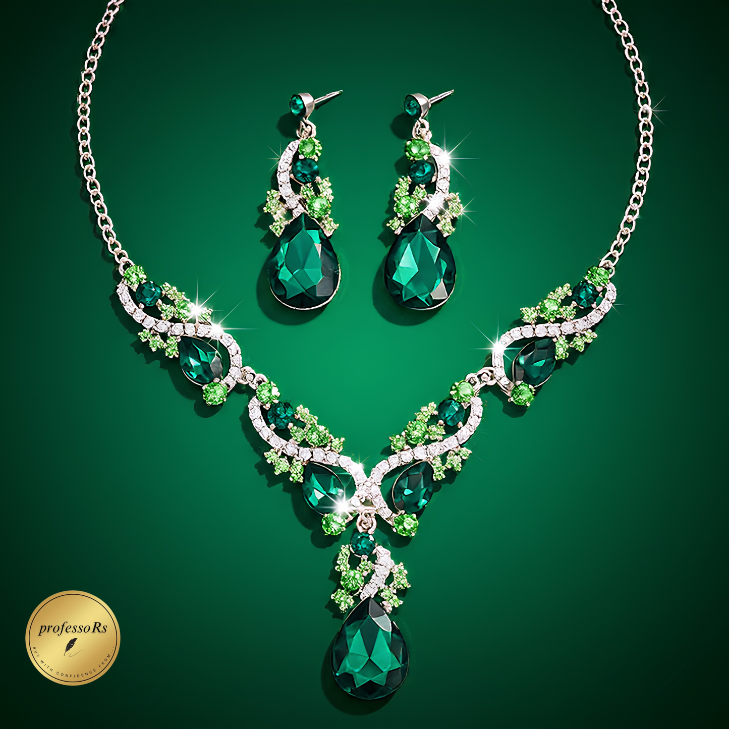💎 Elegant Earrings & Necklace Set 💥 97 AED (Blue-Red-Green)