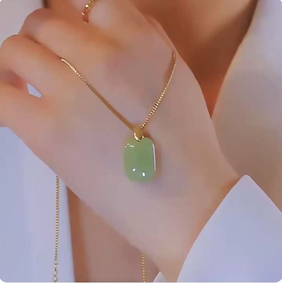 Green Natural Jade Necklace with Gold Plated Chain 💥 New Arrival in UAE