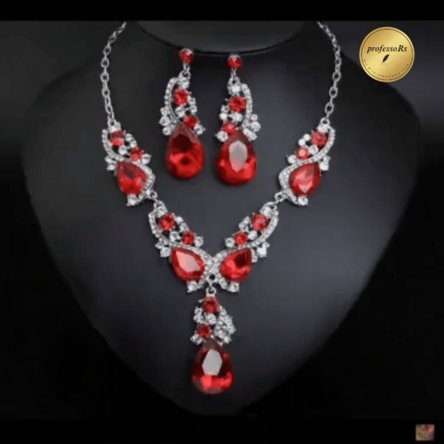 💎 Elegant Earrings & Necklace Set 💥 97 AED Today (Blue-Red-Green)