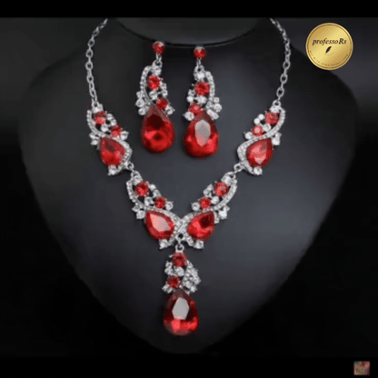 💎 Elegant Earrings & Necklace Set 💥 97 AED Today (Blue-Red-Green)