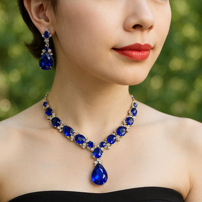 💎 Elegant Earrings & Necklace Set 💥 97 AED Today (Blue-Red-Green)