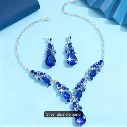 💎 Elegant Earrings & Necklace Set 💥 97 AED Today (Blue-Red-Green)