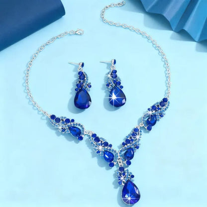💎 Elegant Earrings & Necklace Set 💥 97 AED Today (Blue-Red-Green)
