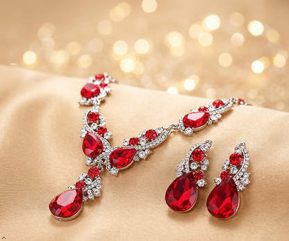 💎 Elegant Earrings & Necklace Set 💥 97 AED  ( Red )