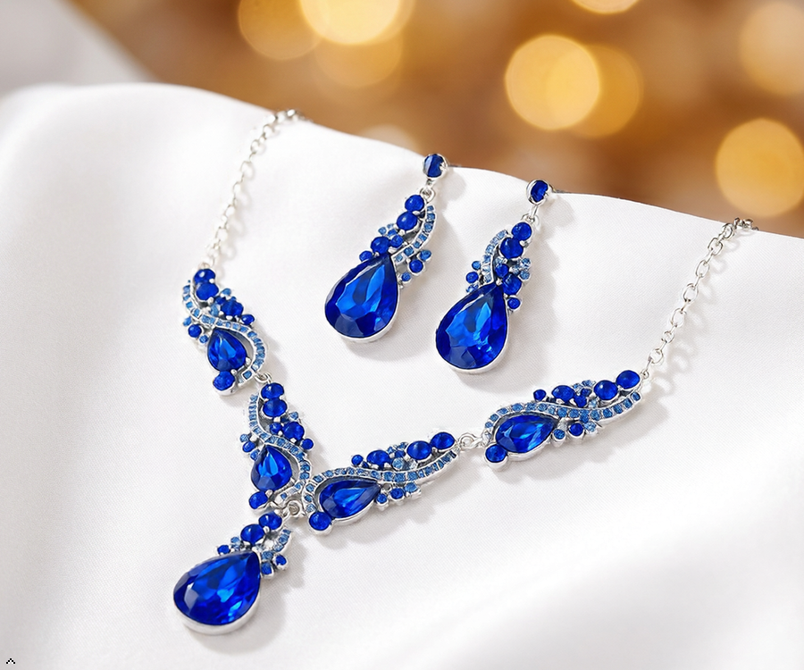 💎 Elegant Earrings & Necklace Set 💥 97 AED  (Blue)
