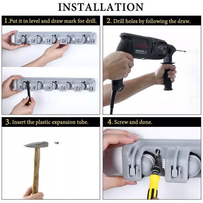 Magic Mop Holder, Multifunctional Broom Holder, ABS Mop Holder, Kitchen Bathroom Organizer Rack, Brush Broom Organizer Hanger, Household Mop Brush Hanger, 4 Position Broom And Mop Holder