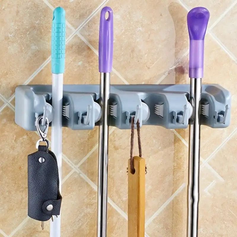 Magic Mop Holder, Multifunctional Broom Holder, ABS Mop Holder, Kitchen Bathroom Organizer Rack, Brush Broom Organizer Hanger, Household Mop Brush Hanger, 4 Position Broom And Mop Holder